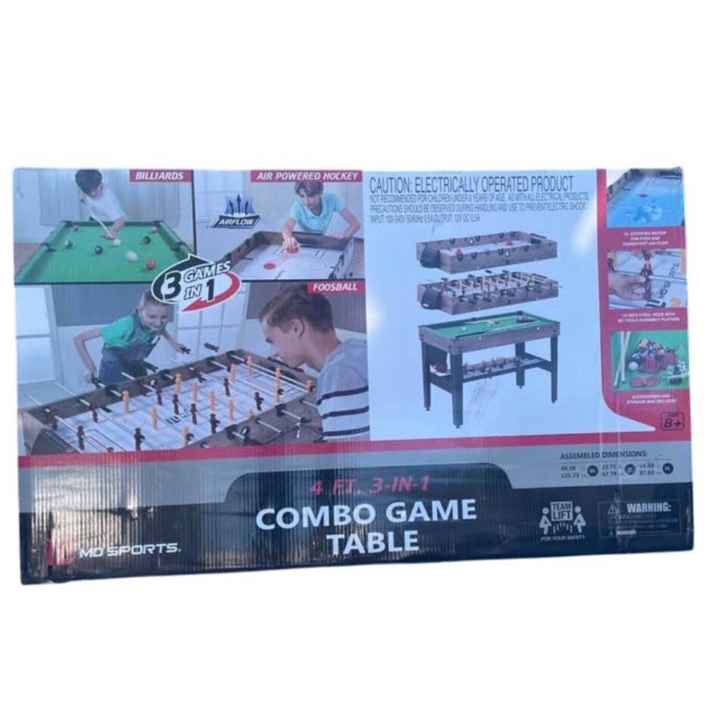 MD Sports 4 Ft 3 in 1 Combo Game‎ Table Billiards Air Hockey Foosball